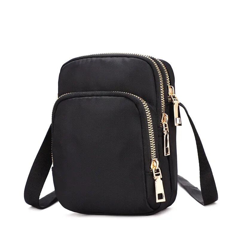 Women Bag Waterproof Shoulder Bag Crossbody Zipper Mobile Phone Lady Female Multifunction Handbag Wrist Purse Womens Pouch: black