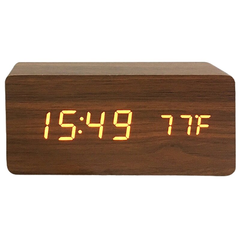 Multifunctionele led houten elektronische wekker met gedempte temperatuur, wekker met dubbel display, usb-wekker