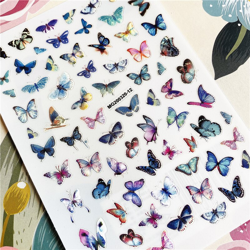 Mg200320-05 kleurrijke vlinders, zwevende vlinders, 3d lijm op de achterkant, nagelsticker, nageldecoratie, nagelkunst, nagelversiering: Mg200320-12