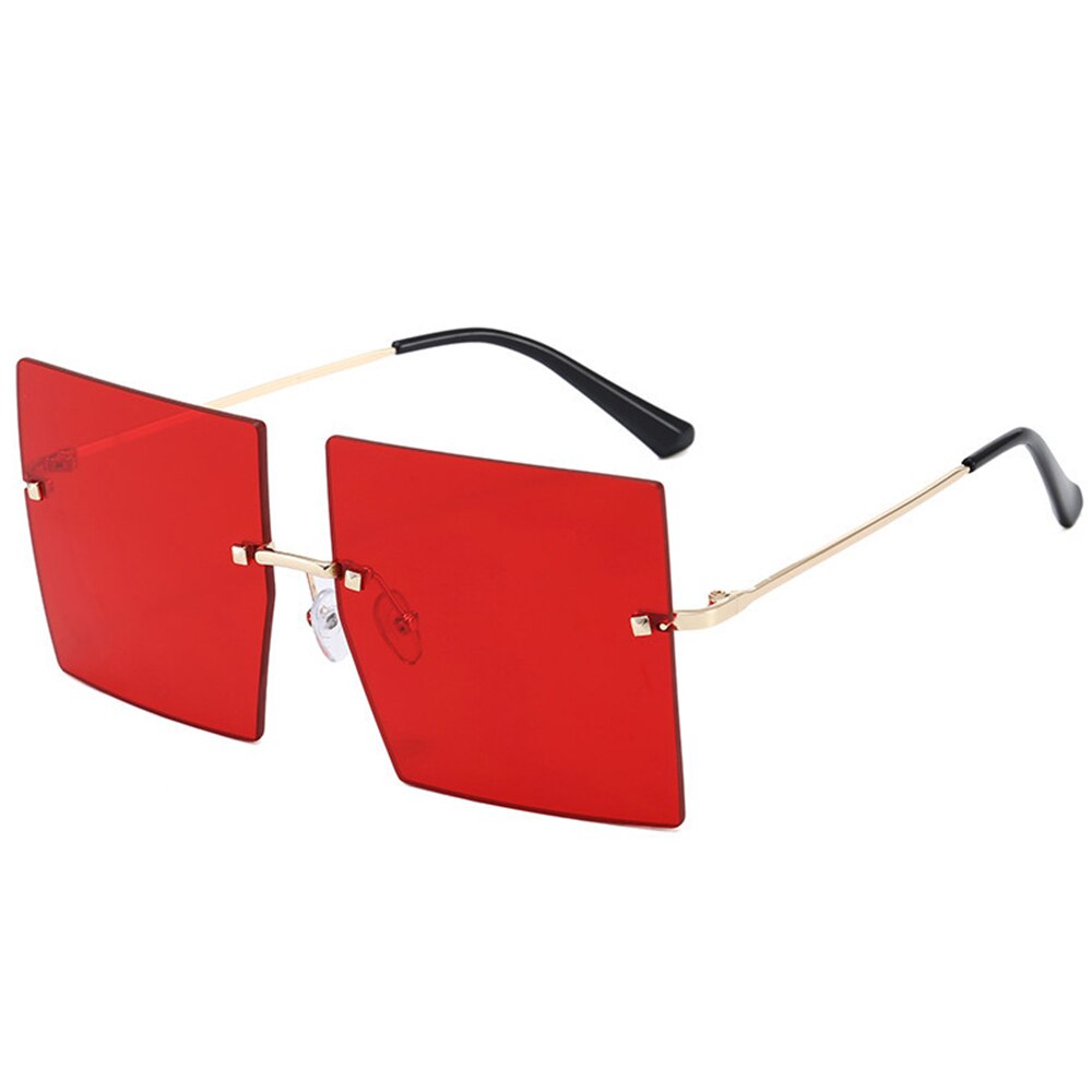 Luxe Helder Rood Roze Oversized Zonnebril Voor Vrouwen Randloze Grote Vierkante Zonnebril Getinte Kleur Shades Eyewear: Rood