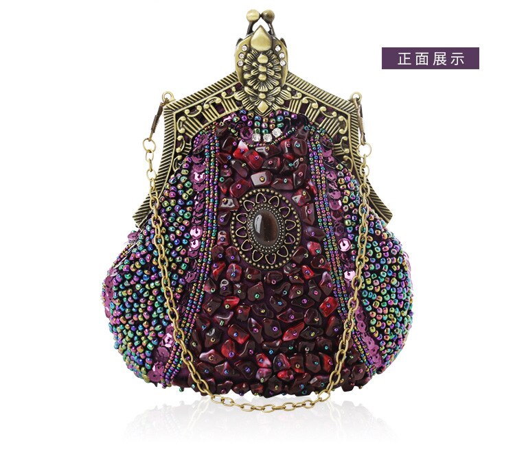 Borduren Kralen Vrouwen Avond Party Bags Handgemaakte Vintage Clutch Vrouwelijke Telefoon Portemonnee Banket Bruiloft Bruids Jurk Handtassen: Paars