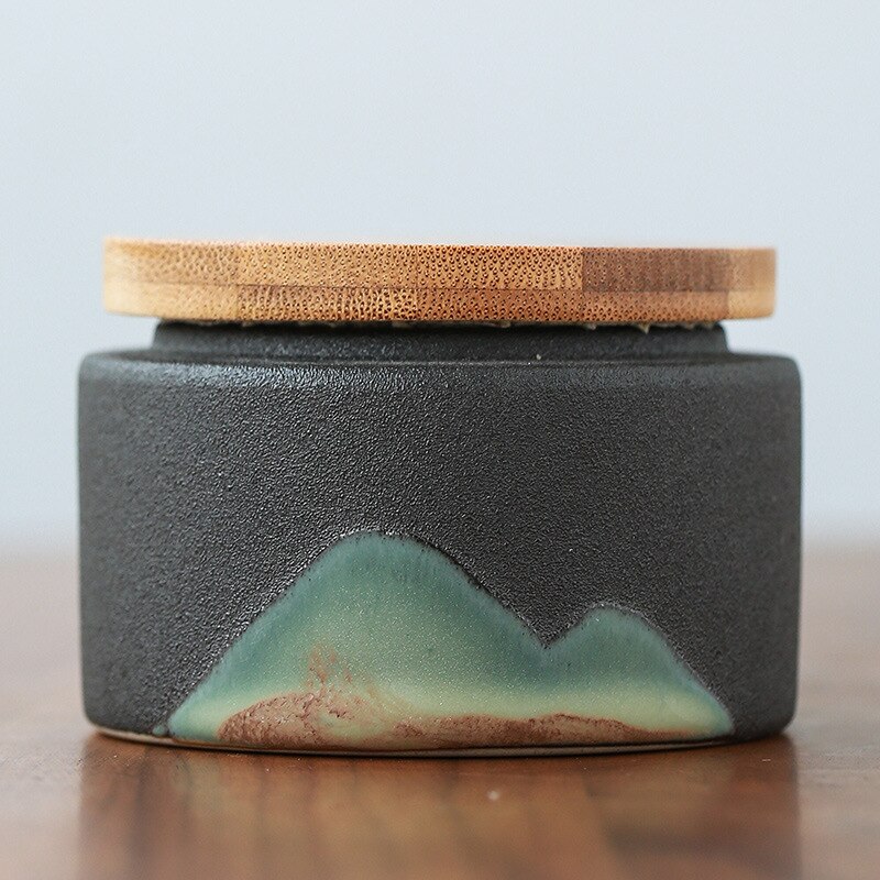 Small Tea Caddy Hand-Painted Small Portable Ceramic Sealed Tea Jar Tea Caddy Tea Container Tea Storage Box Pet Urn Canister: Tea pot E