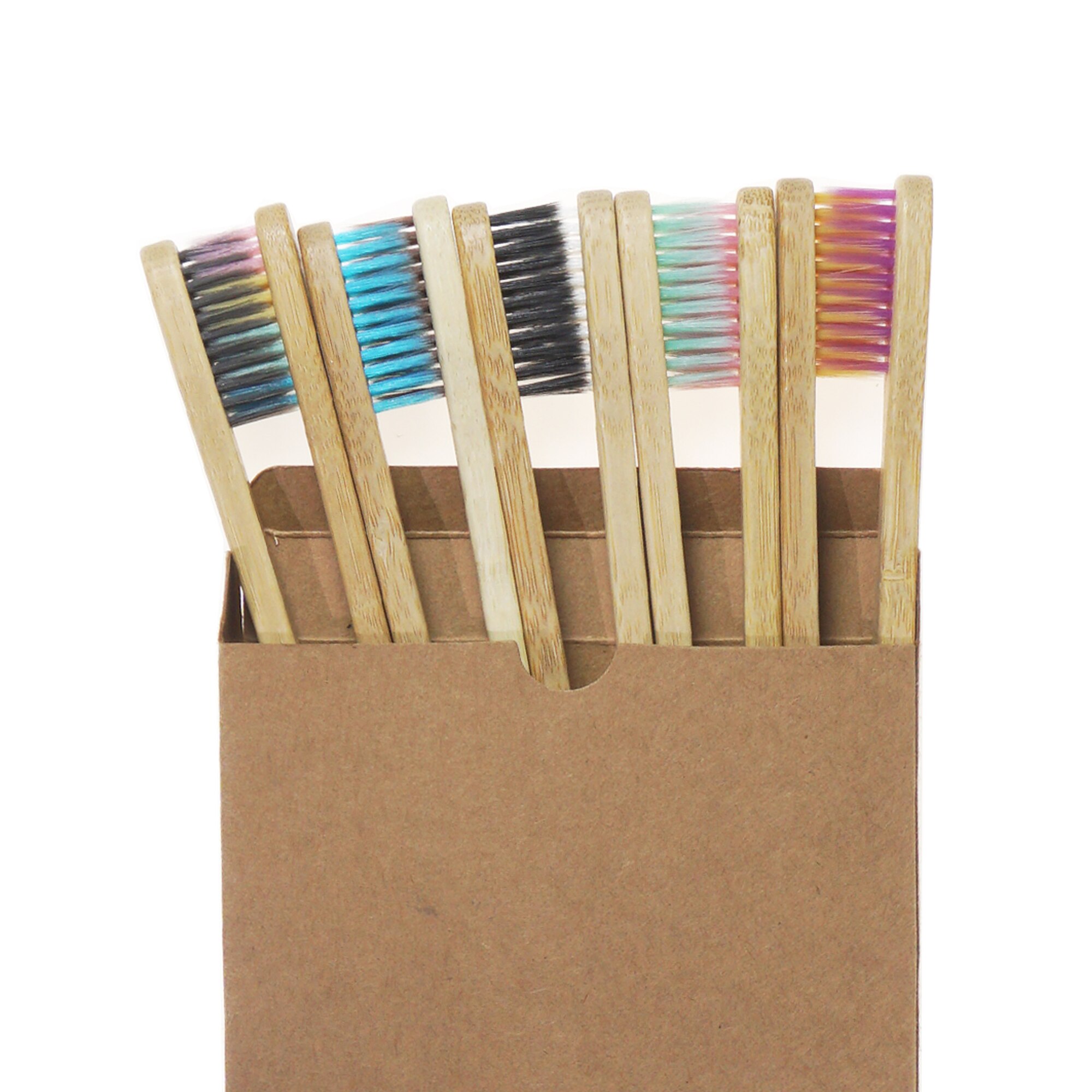 Lot de 10 brosses à dents en bambou naturel, soies souples colorées, pour le blanchissement des dents, soins dentaires