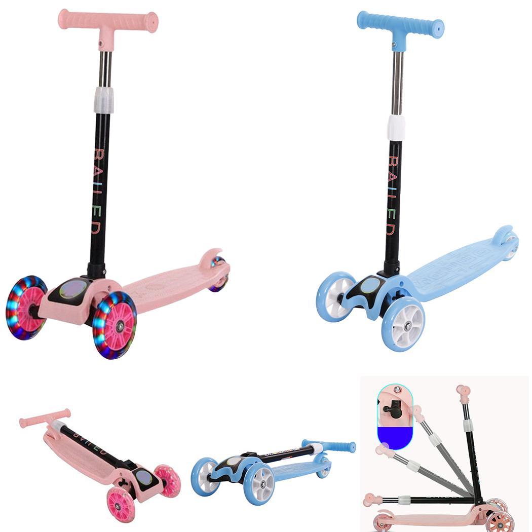 Kids Adjustable Height Kick Scooter 3 Wheels Wide 58-73cm/22.8-28.7inch 2~8 Years old Deck Back Brake Pedal