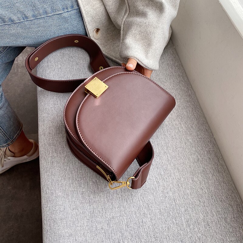 Sac à main de selle en cuir couleur Pure pour femmes, sac à main Vintage de bonne , sacoche à bandoulière à verrouillage de styliste, hiver