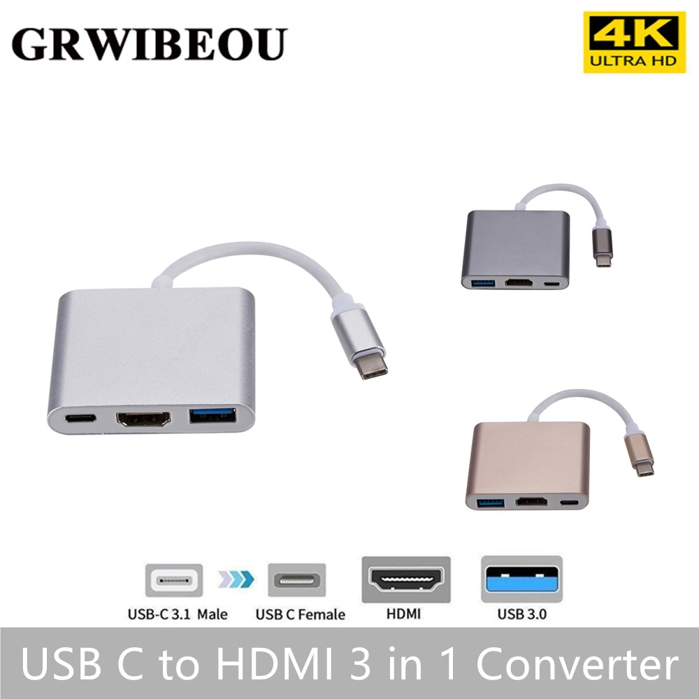 Grwibeou Usb C Naar Hdmi Type C Hdmi Converter Adapter Usb 3.1 Naar Hdmi Usb 3.0 Type-C Voor mac Air Pro Huawei Mate10 Samsung S8