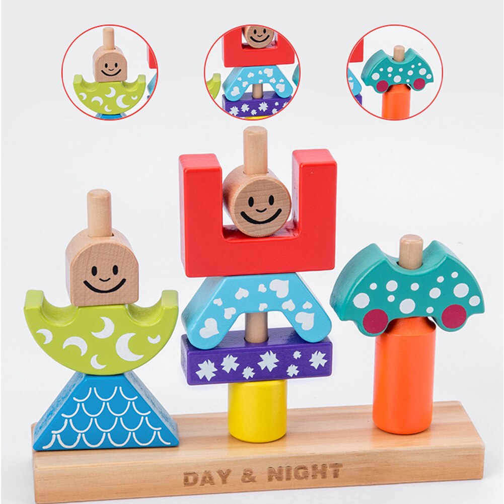 Kleurherkenning Intelligentie Educatief Thuis Houten Bouwsteen Kleuterschool Kinderen Ontwikkelen Geschilderd Kinderen Speelgoed Dag Nacht