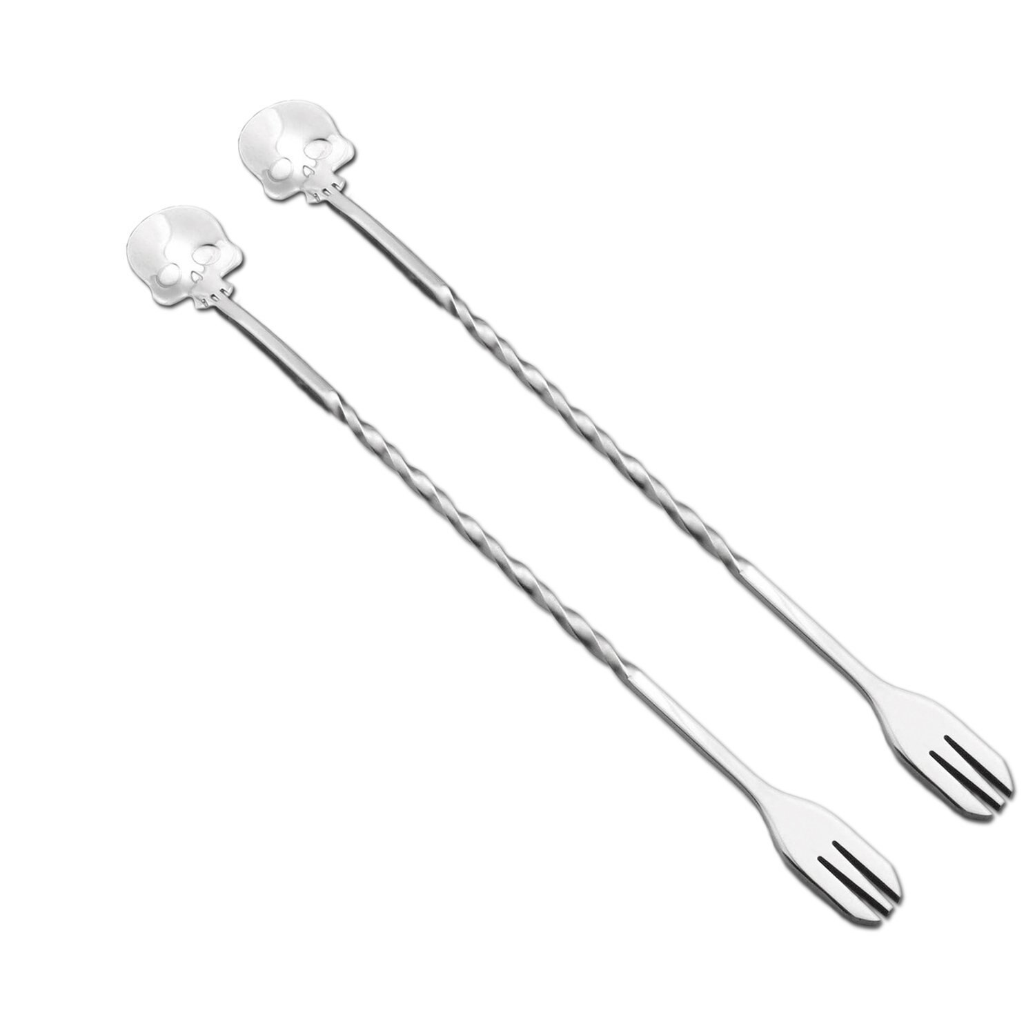 Novelty Stainless Steel Skull Bar Spoon Cocktail Mixing Spoon With Fork Cool Bar Tool For Bardenter