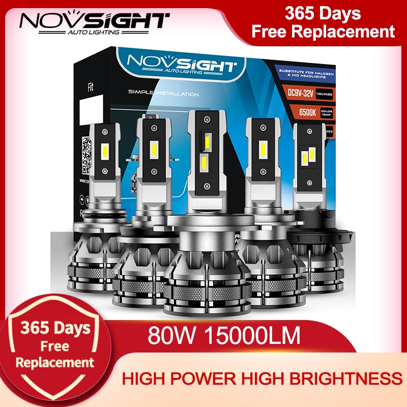Novsight bilstrålkastare glödlampor led  h7 h4 h1 h3 h11 h13 9005 9006 9007 mini storlek dekoder billjus 80w 15000lm 6500k auto strålkastare