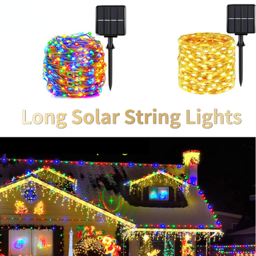 Long Solar String Lights Outdoor Waterproof Solar Powered Fairy Lights LED Copper Wire Twinkle Decorative Garden Tree Christmas