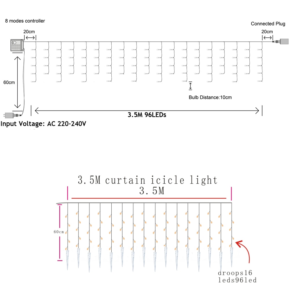Waterproof Outdoor Christmas Ice Piton LED String lights Flashing Lights Curtain Lights Party Connectable Wave Fairy Light D30