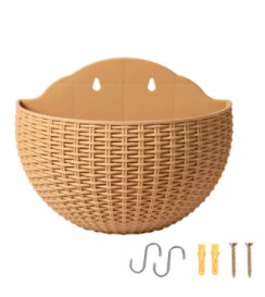 Pot de fleurs demi-rond suspendu au mur en rotin Imitation, jardinière murale semi-circulaire, balcon, panier suspendu d&#39;extérieur pour la maison: 02