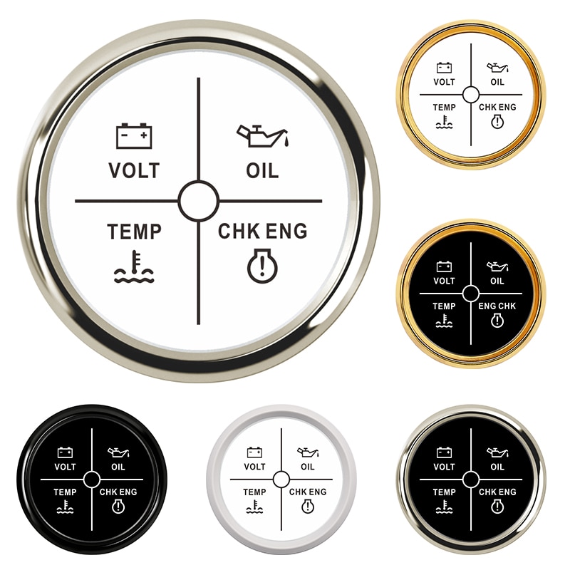 Indicador de alarma para coche y barco medidor de temperatura de 52mm con retroiluminación de 9-32V, indicador de aceite, agua y control del motor, 4 indicador de alarma LED