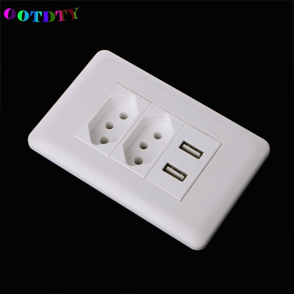 OOTDTY 15A Wall Double Standard Power Socket Adapter Dual Ports USB Charger Panel 5V 2.1A G07