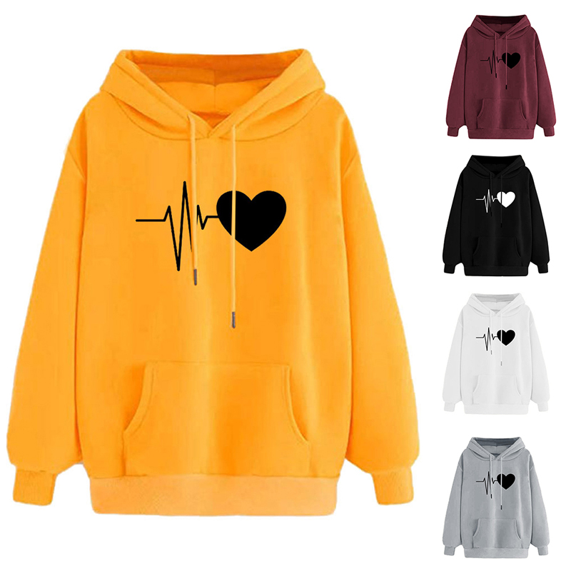 Autumn Women Hoodies Long Sleeve Cotton Gym Sweater Boyfriend Style Heart Gesture Hooded Sweatershirt Loose Pullover Tops