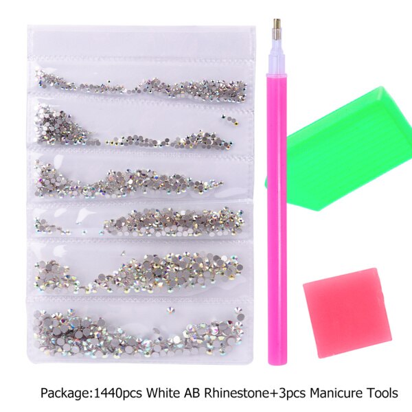 1440 stk ab hvide negle rhinestones sat flad tilbage negle strass krystal sten 3d nail art dekoration tilbehør værktøj  la880: 31- mud penholder