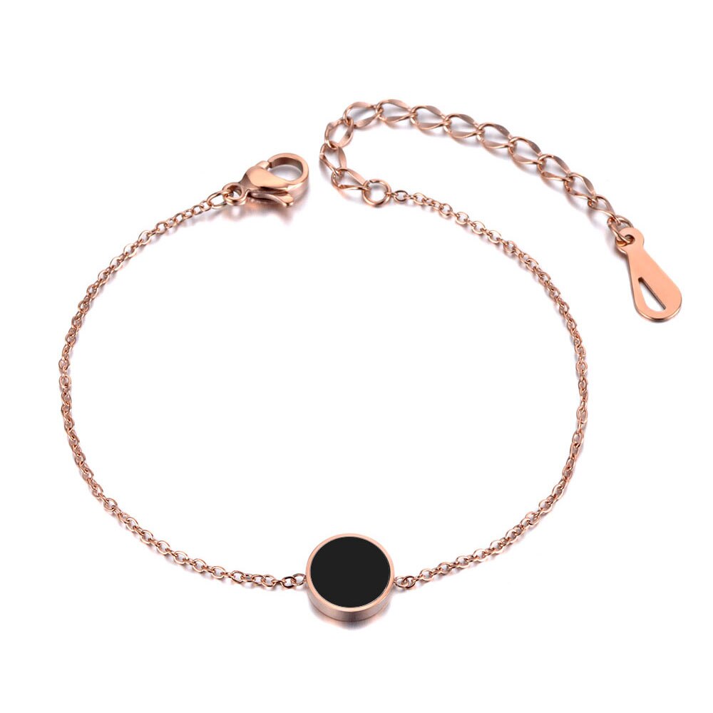 Lokaer White/Black Shell Charm Bracelet Bangle For Women Girls Stainless Steel Link Chain Bohemia Beach Jewelry B19022: Rose Gold Black