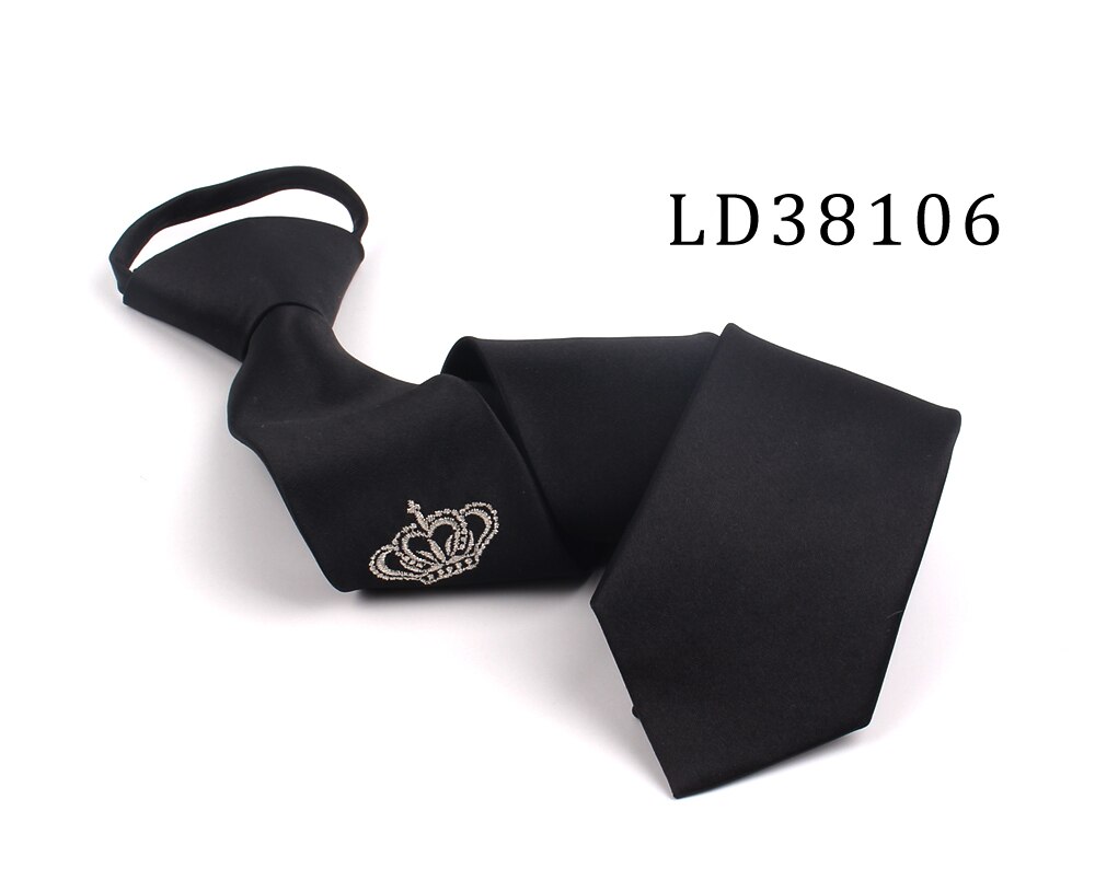 Cravate de cou à fermeture éclair noire brodée de dessin animé pour hommes et femmes, costumes pour garçons, cravate mince pour hommes, cravate de personne paresseuse Simple: LD38106