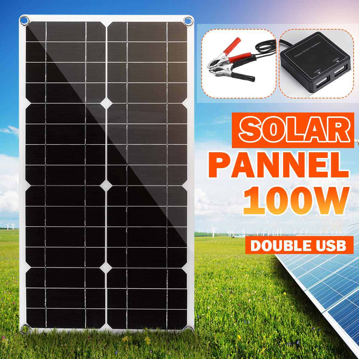 Solar Panel 100W Dual USB 18V/5V+10/20/30/40A Solar Cell Regulator Controller ect for Outdoor Camping Car Boat Solar Battery
