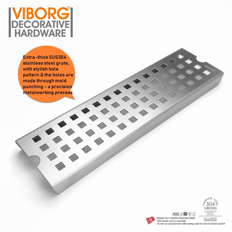 VIBORG 300mm x 100mm Deluxe 304 Rvs Extra dikke Rechthoekige Badkamer Douche Linear Afvoerputje Stainer drainage