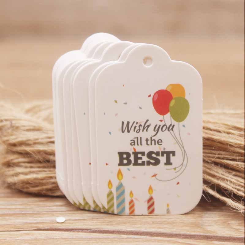 100pcs Happy Birthday Tag White Hang Tag DIY Paper Label Tag Garment Tags Party Paper Box Packing Label Cards