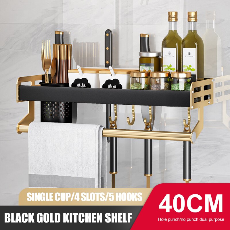 Luxury Kitchen Storage Shelf Wall-mounted Spice Rack Aluminum Multifunctional Storage Rack Kitchen Spice Shelf Kitchen Organizer: 40cm single cup