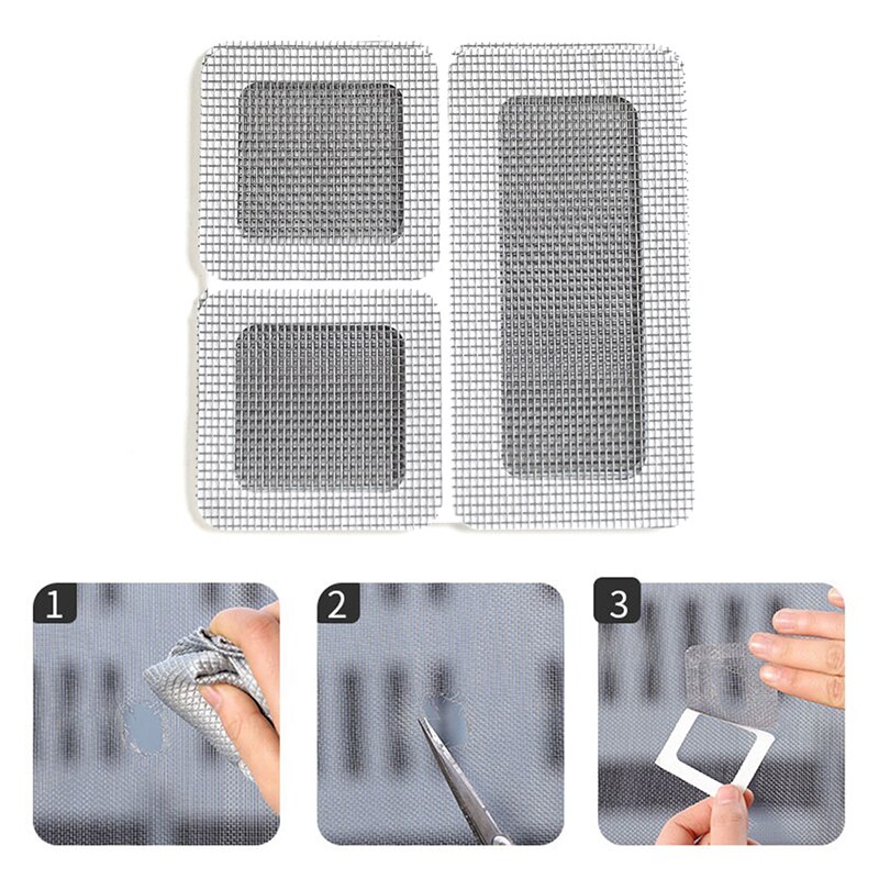 4x Screen Repair Tape Patch Self-adhesive Net Mesh Broken Holes Anti Mosquito Fly Bug Insect Repair Screen Wall Patch Sticker