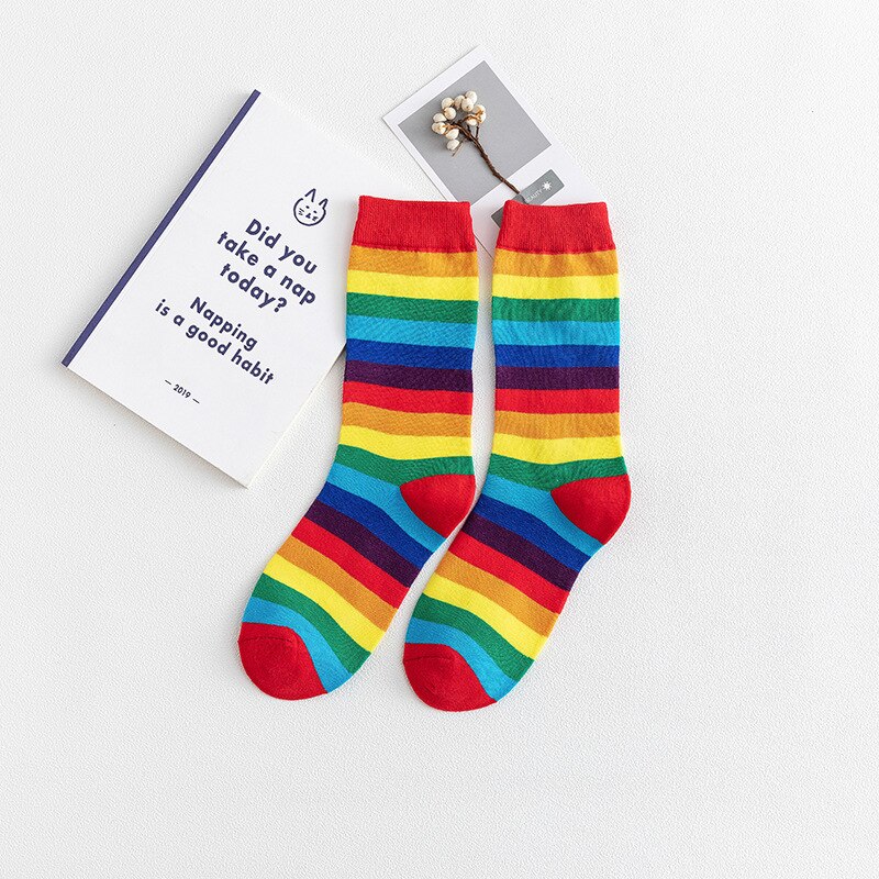 Socks Rainbow socks fall/winter cotton socks color stockings cotton fabric fabric african print fabric: Red