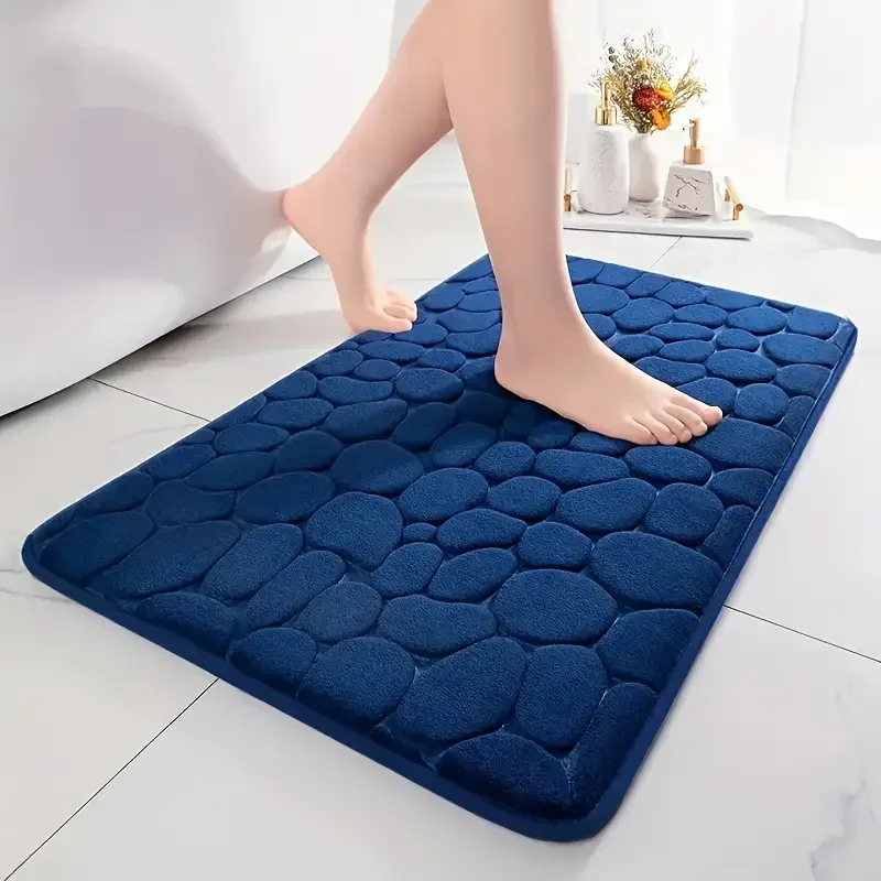 3D Non Slip Bathroom Mat Cobblestone Embossed Bath Mats Absorbent Doormat Carpet Door Floor Mats Machine Washable Quick Drying: green