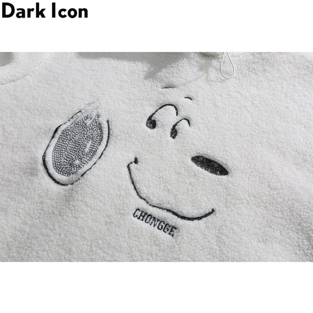 Dark Icon Embroidery Sherpa Hoodie Men Women Pullover Oversized Men's Sweatshirts and Hoodies Boy Girl Students Sweatshirt