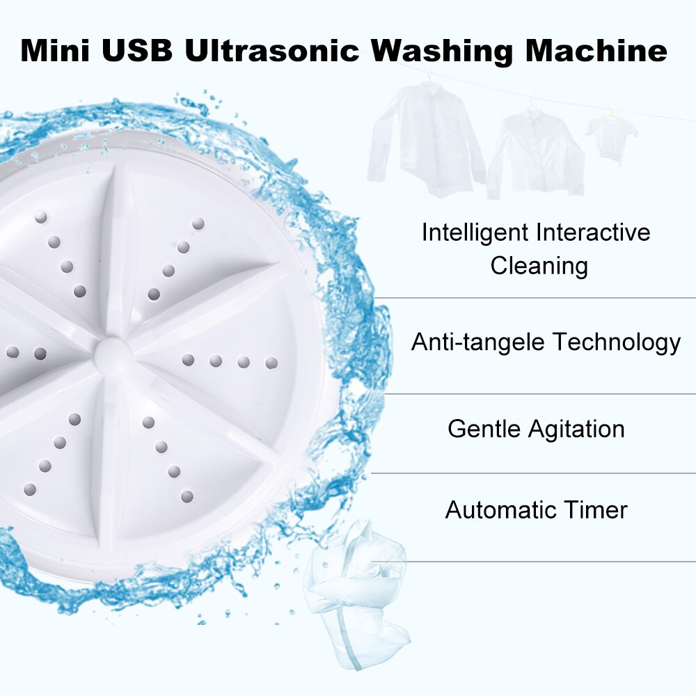 3in1 Mini Washing Machine Portable Rotating Ultrasonic Washer Adjustable with USB Cable Convenient for Travel Home Business Trip