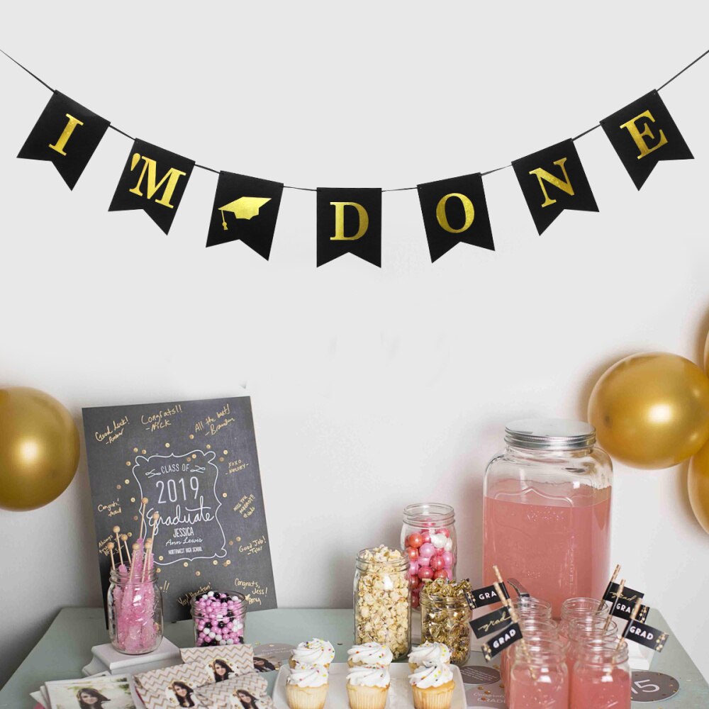1pc Banner Hanging Funny Beautiful I'm Done Party Banner Doctoral Cap I'm Done Banner for Graduation Student: Default Title