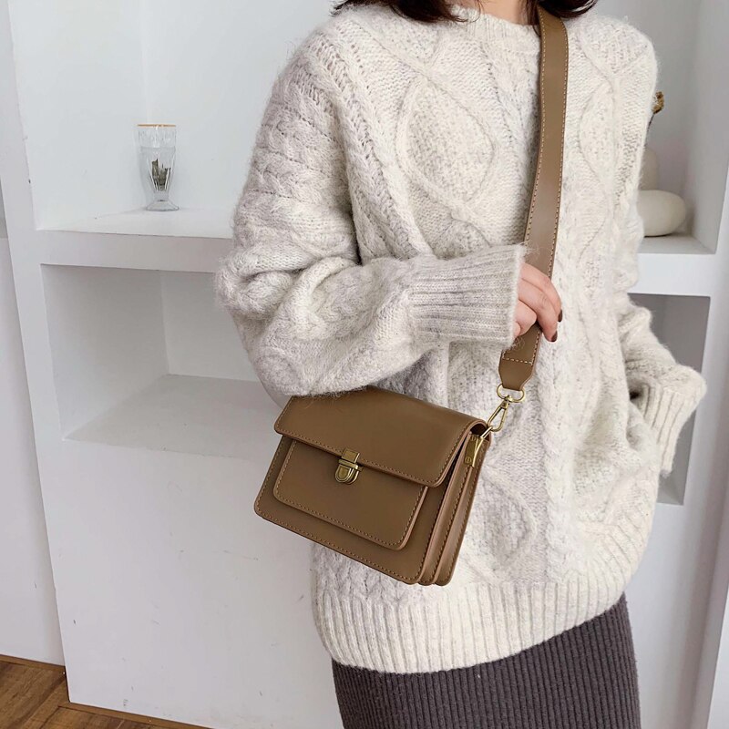 Solid Color PU Leather Crossbody Bags for Women Lock Shoulder Simple Bag Travel Small Handbags Sac Epaule