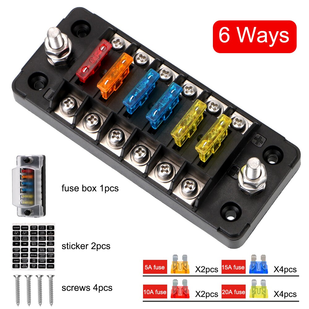 For Auto Car Marine Trike With Double Fuses Flame Retardant 6 Ways 12 Ways Blade Fuse Block 32V 75A Fuse Box Holder: Dark Grey