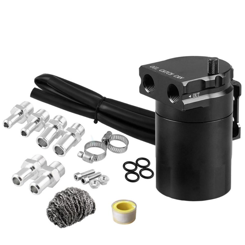 Universal Car Oil Catch Can Tank with Breather Compact Dual Cylinder Polish: Default Title