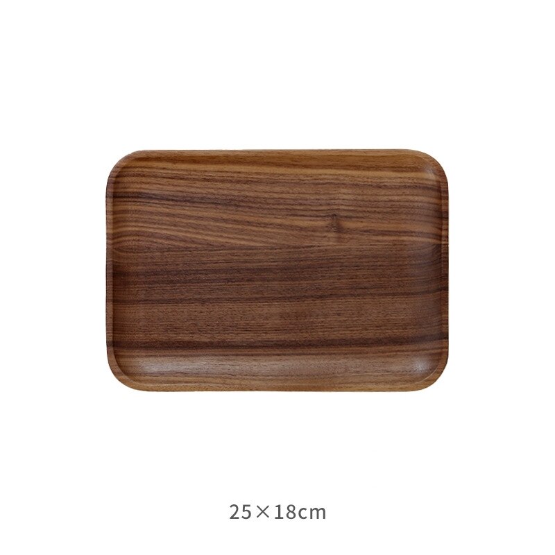Rectangle Black Walnut Wood Plate candy Fruit Dishes Saucer Dessert Dinner Bread Pizza Food Storage Tray Round Shape Plate: 25x18CM
