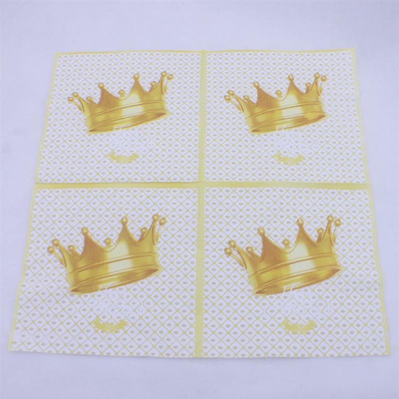 60 Pcs Handdoeken Creatieve Golden Crown Gedrukt Vierkante Zakdoek Servetten Voor Bruiloft