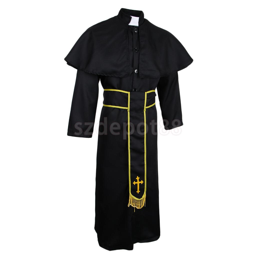 Halloween cosplay de sacerdote traje mujeres hombres capa Iglesia padre Vicar traje religioso Missionary Set Stag Night Suit