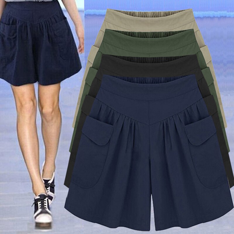 Dameshorts løse åndbare ensfarvede shortsbukser med brede ben til sommer  zj55