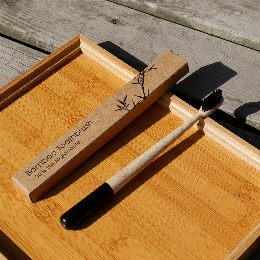 Environmentally Bamboo ToothBrush Eco Friendly Rainbow Wood Toothbrush Head Cover Fibre Wooden Handle Tooth Brush Whitening: Black