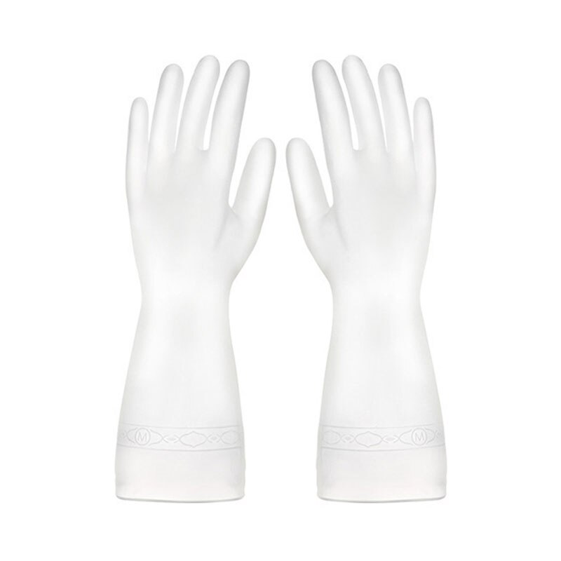 Husholdningshandsker pvc opvask tøj rengøring køkken skridsikker holdbar gummi gennemsigtig langærmet handsker 1 par: Hvid m
