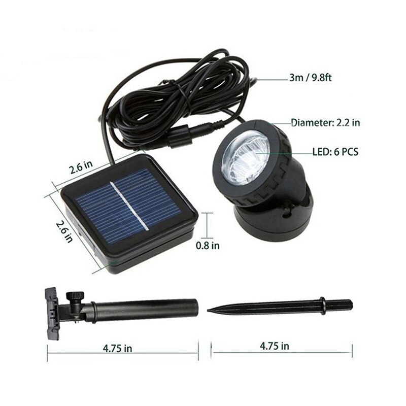 LED Solar Spotlights 6 LED Underwater Projection Lights Garden Outdoor Pond Lighting Ni-MH Battery 1.2V 600mAh