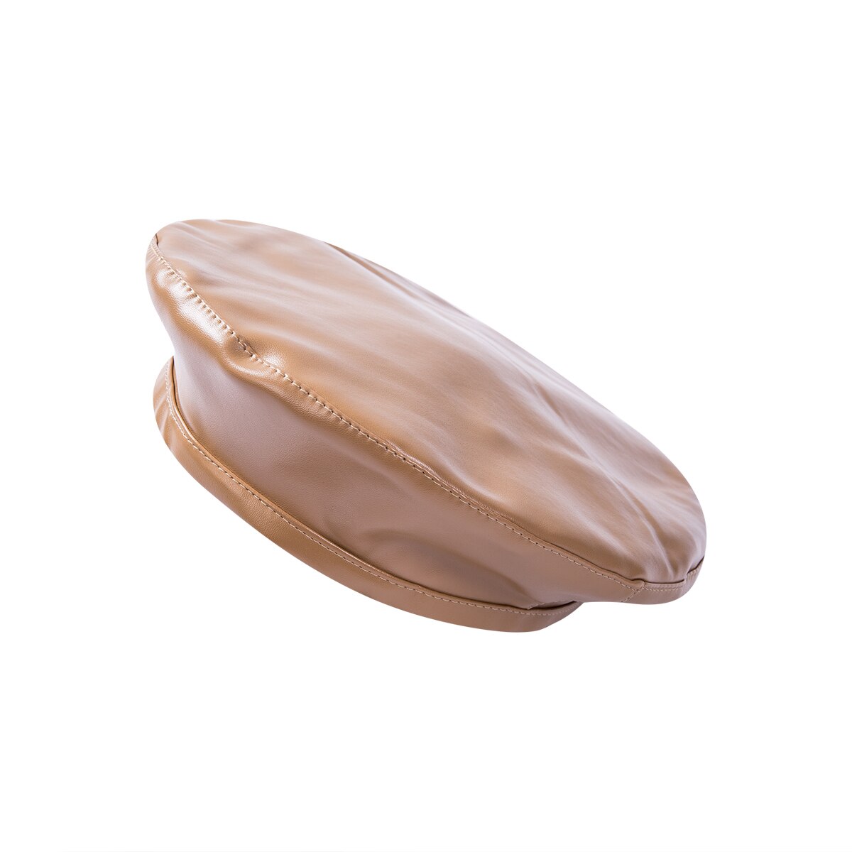Kvinnor basker solid faux pu läder basker fransk konstnär varm mössa hatt klassisk stil: Kaki
