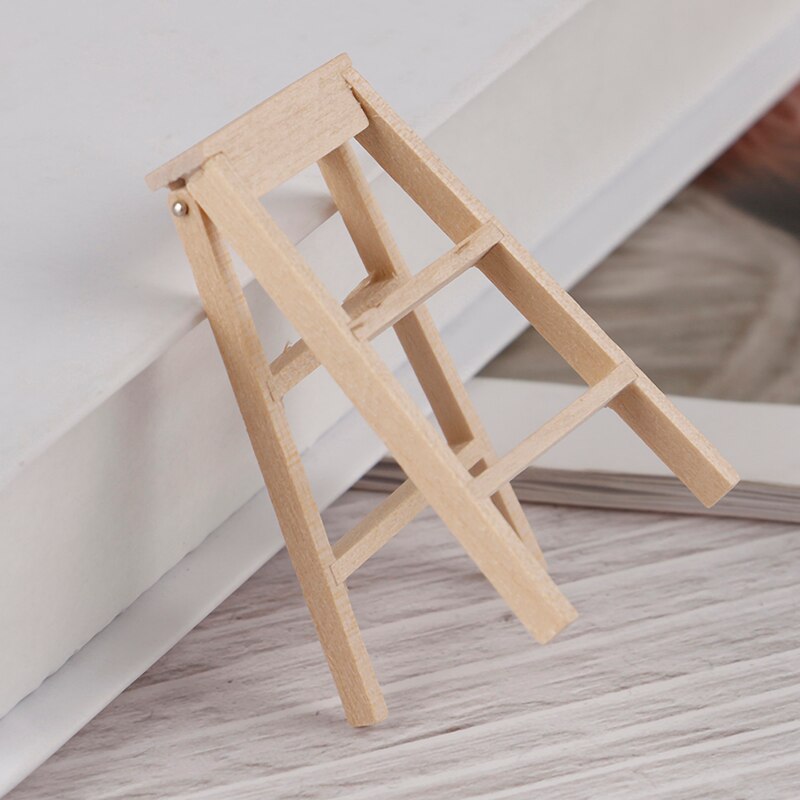 Wooden Ladder 1:12 Dollhouse Miniature Furniture Toys Natural wood color
