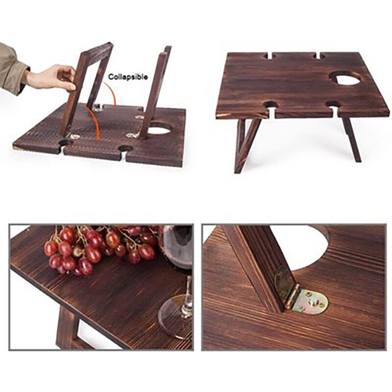 Outdoor Picnic Camping Portable Wooden Table Folding Barbecue Table With Glass Wine Rack Travel Foldable Fruit Table