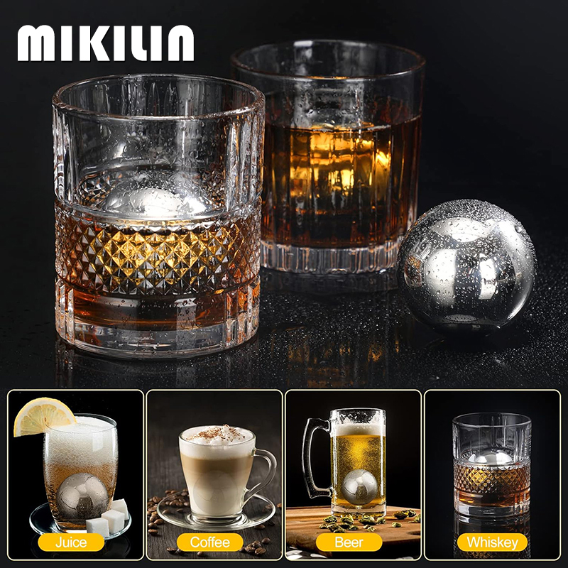 55mm Stainless Steel Ice Cubes Set Reusable Chilling Stones with Ice Tong Whiskey Cooler Wine Cooling Metal Ice Balls Bar Tools