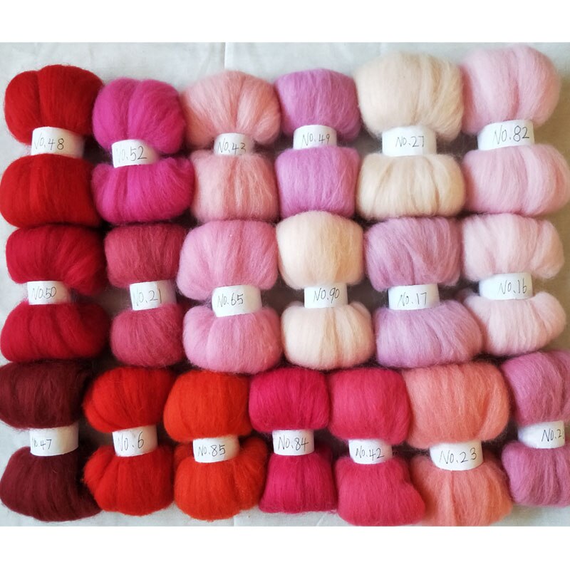 WFPFBEC felt wool fiber for needle felting merino wool roving fiber wool pink 19 colors 10g 20g 50g