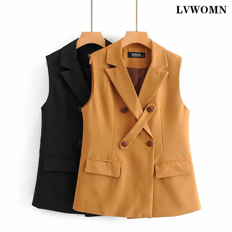 LVWOMN Women Vest Casual Summer Big Size Cotton Sleeveless Vest With Pockets Office Female Outerwear Chic Top