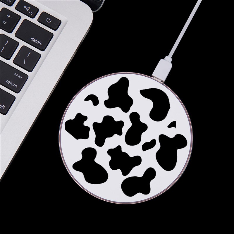 Cow Symbol Pattern Print 10W Fast Wireless Charger for Samsung Galaxy S10 Note 9 USB Qi Charging Pad for IPhone 11 X Airpods2: Style 1