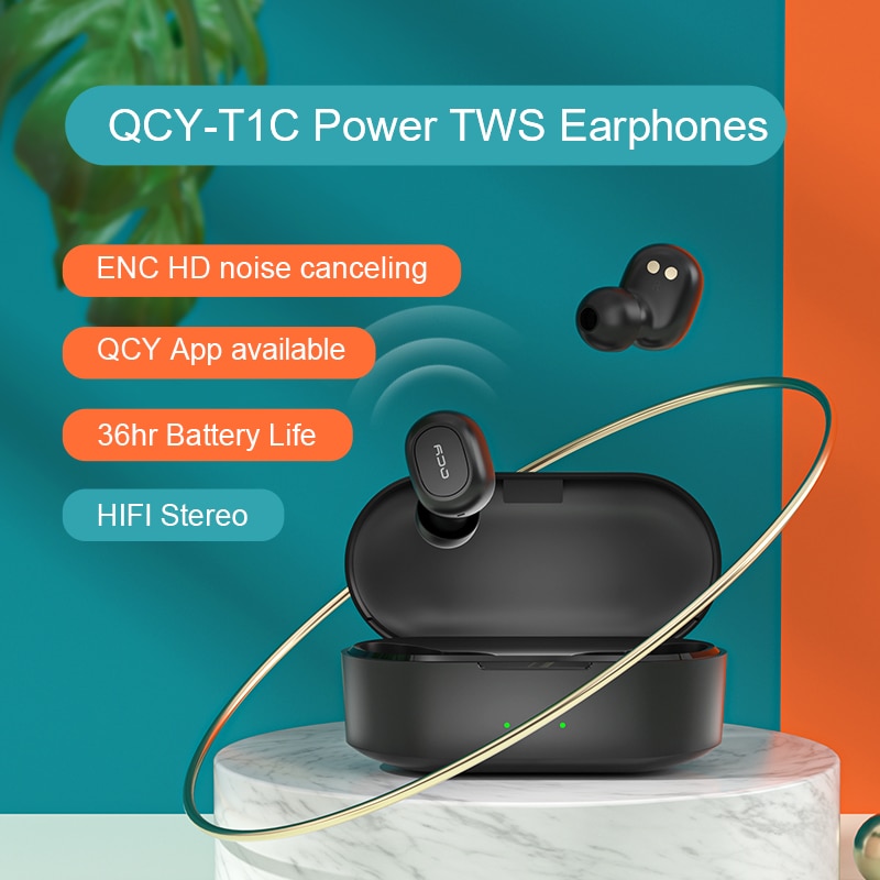 QCY QS2 TWS Headphones Bluetooth V5.0 3D Stereo Sports Wireless Earphones with Dual Microphone, Auto Connect